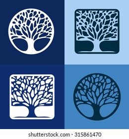 Abstract Tree business sign vector template. Vector icon & corporate identity template for landscape design / architecture, natural organic product line labeling, recycle, garden. Editable.