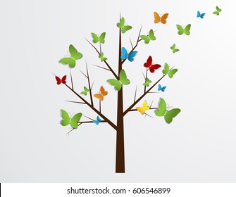 Abstract tree with butterflies for design.