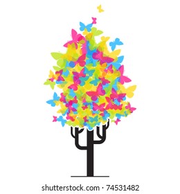Abstract tree with butterflies. Vector illustration.