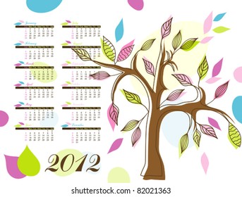 Calendario de árbol abstracto 2012, vector de ilustración