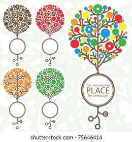 Abstract tree with circle for text message in 5 variations