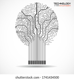 Árbol abstracto de placa de circuito sobre fondo blanco, ilustración tecnológica, vector