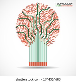 Abstract tree of circuit board on white background, technology illustration, vector
