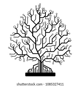 Abstract tree, circuit board,on a black background vector illustration