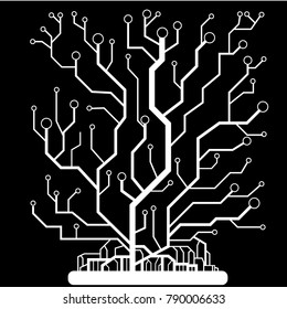 Abstract tree, circuit board,on a black background vector illustration, eps  10