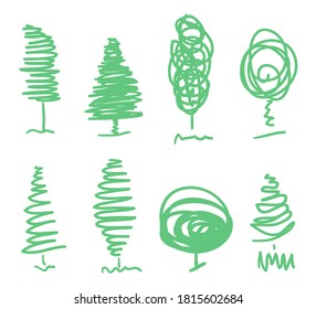 Abstract tree. Colorful christmas tree on white. Hand drawn line art