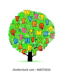 Abstract tree with colorful letters isolated on White background. Vector illustration
