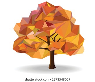 Abstract tree colorful low poly modelling vector icon and polygon diamond design concept