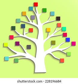 Abstract tree with colorful square leaves, vector geometrical abstraction illustration. Unusual template Christmas tree card.