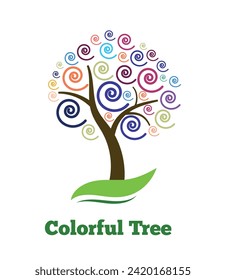 Abstract Tree with Colorful Swirls. Protecting eco sustainable life vector art