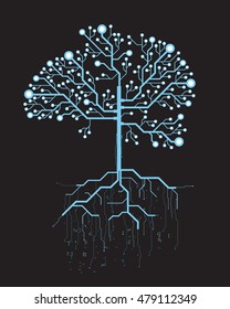 Abstract tree, concept vector futuristic blue virtual graphic