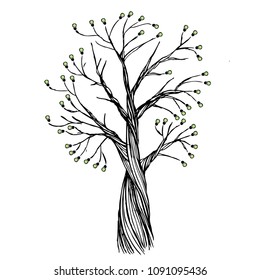 abstract tree consisting of wires and lamps, flowers are plugs. Metaphorical image. Graphic illustration.
