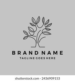 Abstract tree in continuous line art drawing style on silver background. Vector illustration