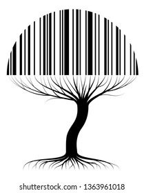 Abstract tree contour with roots and branches similar to a barcode. For an article on sales, business or ecology
