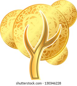 abstract tree with a crown of gold coins