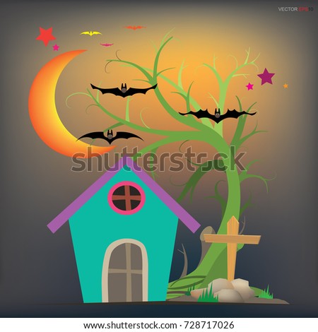 Abstract tree in dark night. Halloween background. Vector illustration.