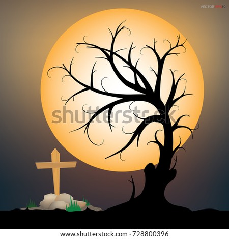 Abstract tree in dark night. Halloween background. Vector illustration.