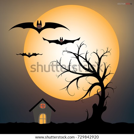 Abstract tree in dark night. Halloween background. Vector illustration.