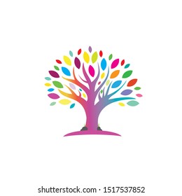 Abstract tree design, full color of leaves, a playful logo templates 