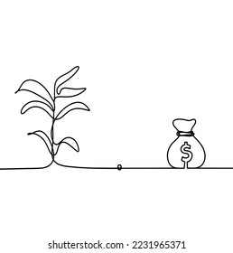 Abstract tree with dollar as line drawing on the white background. Vector