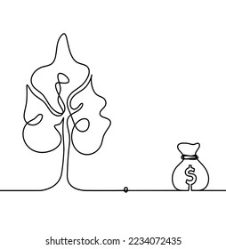 Abstract tree with dollar as line drawing on the white background. Vector