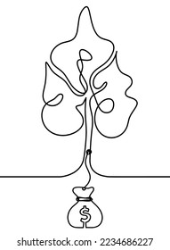 Abstract tree with dollar as line drawing on the white background. Vector