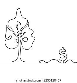 Abstract tree with dollar as line drawing on the white background. Vector
