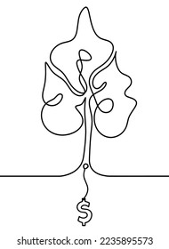 Abstract tree with dollar as line drawing on the white background. Vector
