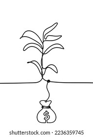 Árbol abstracto con dólar como plano de línea sobre el fondo blanco. Vector