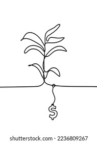 Árbol abstracto con dólar como plano de línea sobre el fondo blanco. Vector