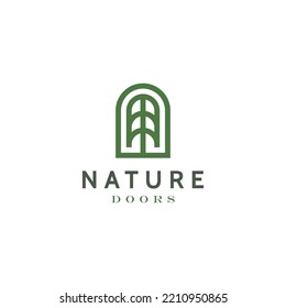 Abstract Tree with door minimal badge logo design flat illustration style. Isolated object on background