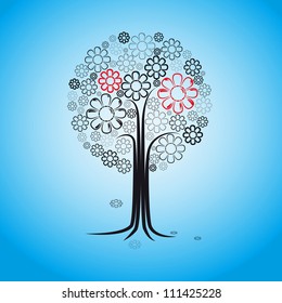 abstract tree drawing with flowers