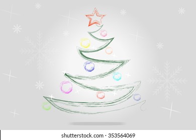 Abstract tree drawn in child style, ready to meet the New Year holidays. Card. Vector.