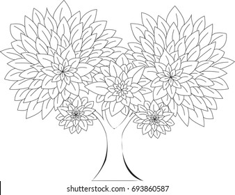 Abstract tree with easy hand-drawn for coloring , kids and adult. Vector illustrator