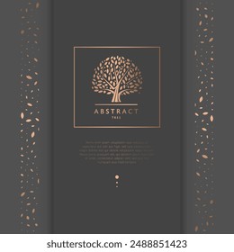 Abstractas emblema del árbol sobre un fondo negro. Ilustración moderna Vector aislado. Ideal para logotipo, monograma, invitación, volante, menú, folleto o cualquier idea deseada.