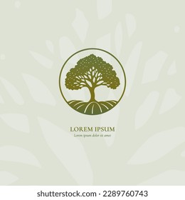 Abstraktes Baumemblem auf grünem Hintergrund. Moderne Illustration. Einziger Vektor. Ideal für Logo, Monogramm, Einladung, Flyer, Menü, Broschüre oder jede gewünschte Idee.