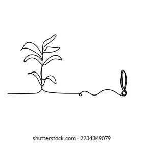 Abstract tree with exclamation as line drawing on the white background. Vector