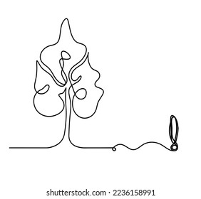 Abstract tree with exclamation as line drawing on the white background. Vector
