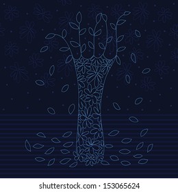 abstract tree with falling leaves on dark background. vector illustration. 