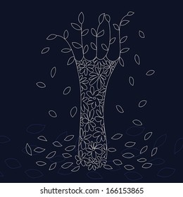 abstract tree with falling leaves on dark background. vector illustration. 