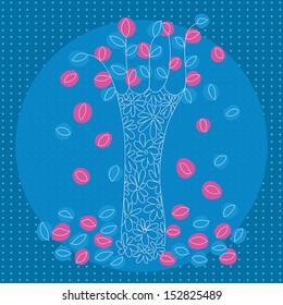 abstract tree with falling leaves. vector illustration.