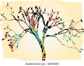 Abstract tree filled with retro colors vector illustration