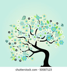 abstract tree with flowers and space for a text