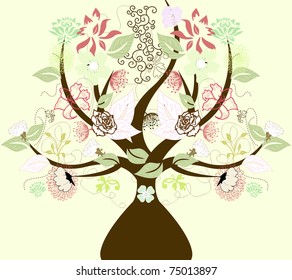 abstract tree with flowers, symbol of nature