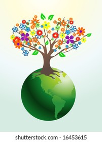 Abstract tree with flowers vector illustration