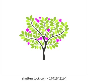 Abstract tree and flowers vector illustration