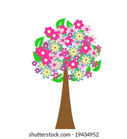 Abstract tree with flowers vector illustration