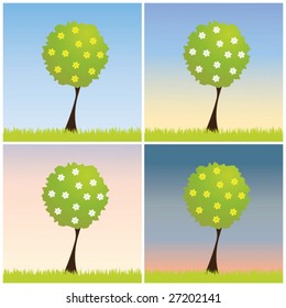 abstract tree with flowers, vector illustration