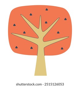 Abstract tree, forest leaf plant in doodle primitive style. Childish kids simple shaped wood with branches, trunk. Scandinavian naive flat vector illustration isolated on white background