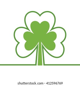 Abstract tree. Four leaf clover. Shamrock. Copy space. Isolated on white background. Modern simple card. Abstract plant. 